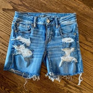 American Eagle Outfitters Light Blue Ripped Jean Shorts